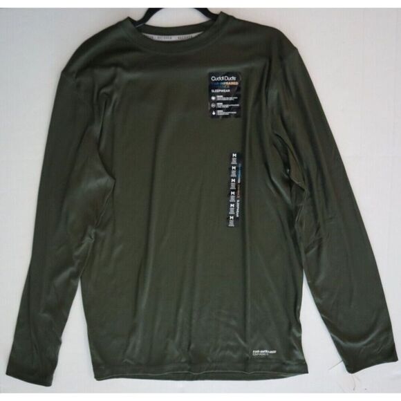 Cuddl Duds Mens Sz M Dk Olive Green Far-Infrared Enhance L/S Pajama Crewneck Tee - Picture 6 of 8